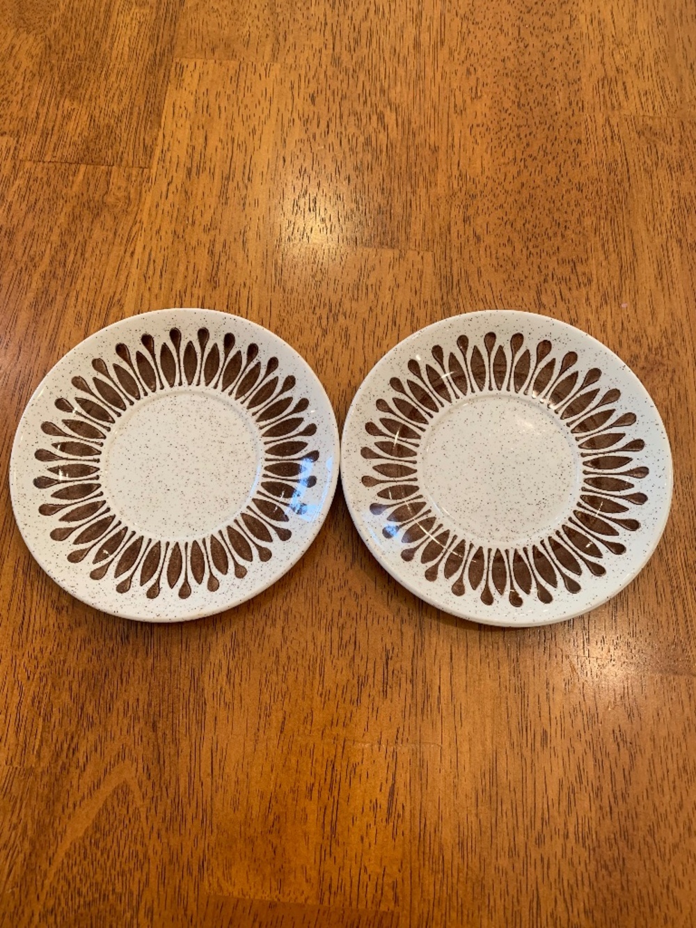 71's Vintage Biltons Staffordshire Speckled Brown Geometric Saucers Set of 2